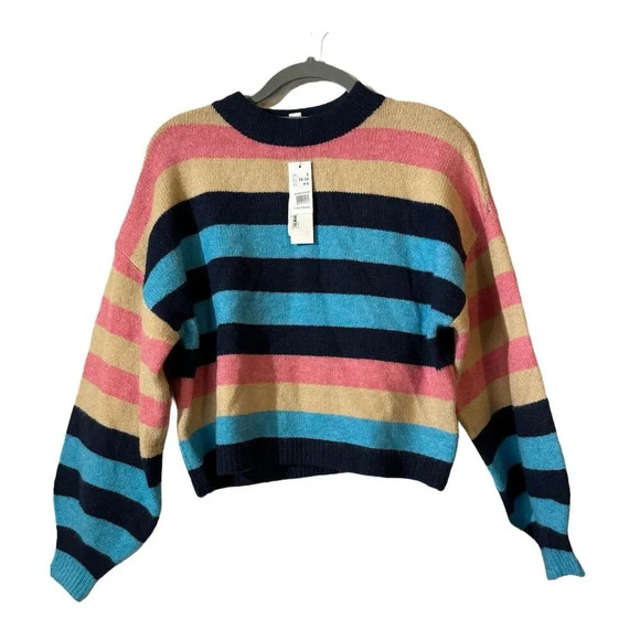 NWT Topshop Women's Knitted Crew Neck Striped Pullover Sweater Multicolor Sz S - Picture 1 of 9
